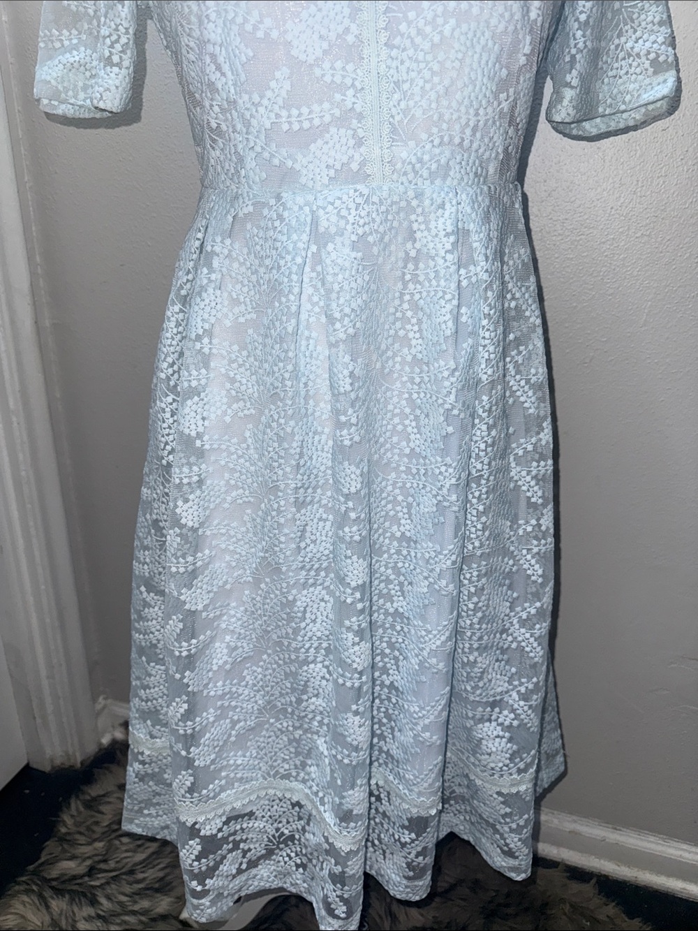 Rachel Parcell Pale Blue Lace Fit-and-Flare Midi Dress - Picture 3 of 7